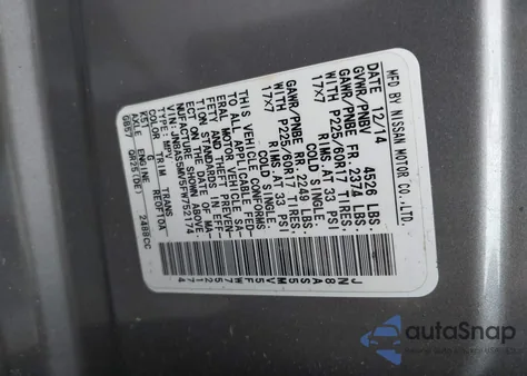 2015 Nissan Rogue Select S z USA, uszkodzony, nr VIN JN8AS5MV5FW752174